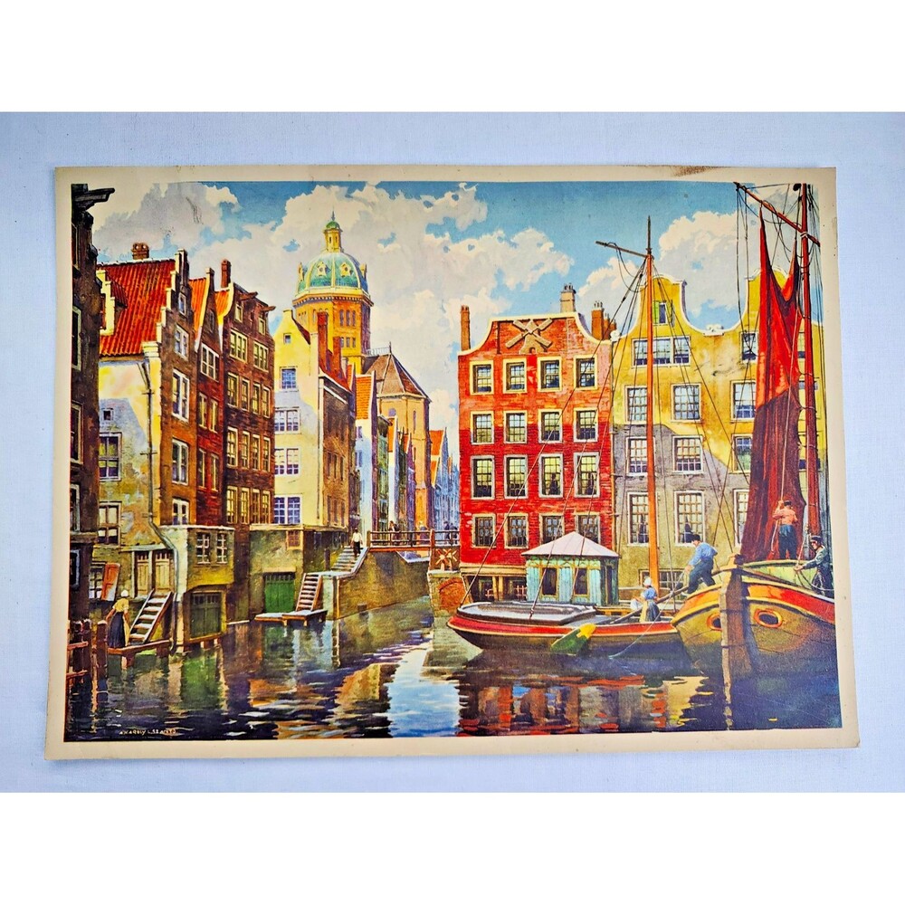 Vintage Karoly Szanto Amsterdam 40s-50s Lithograph Print St Nicholas 13"